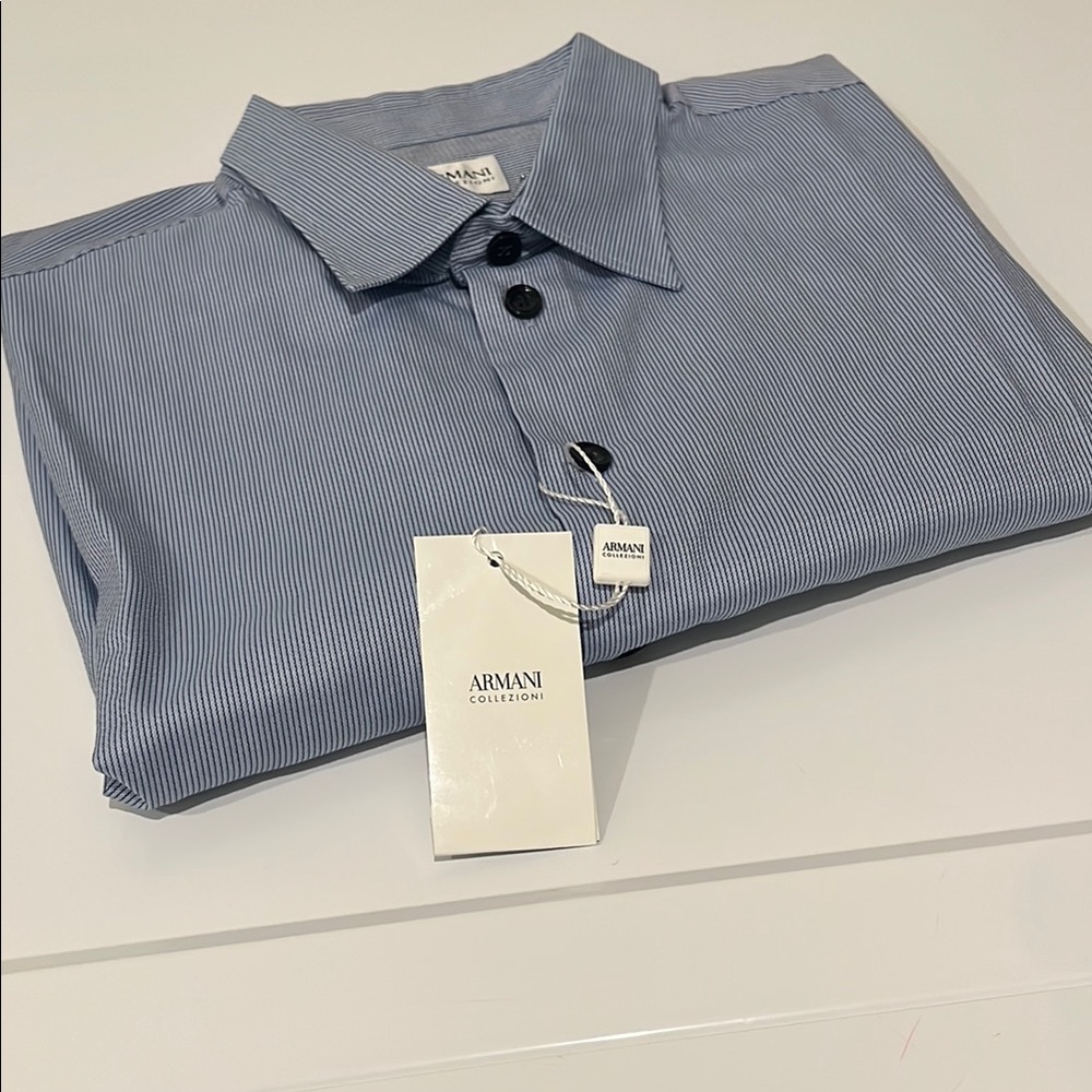 Armani Collezioni Blue Dress Shirt with Pointed Collar